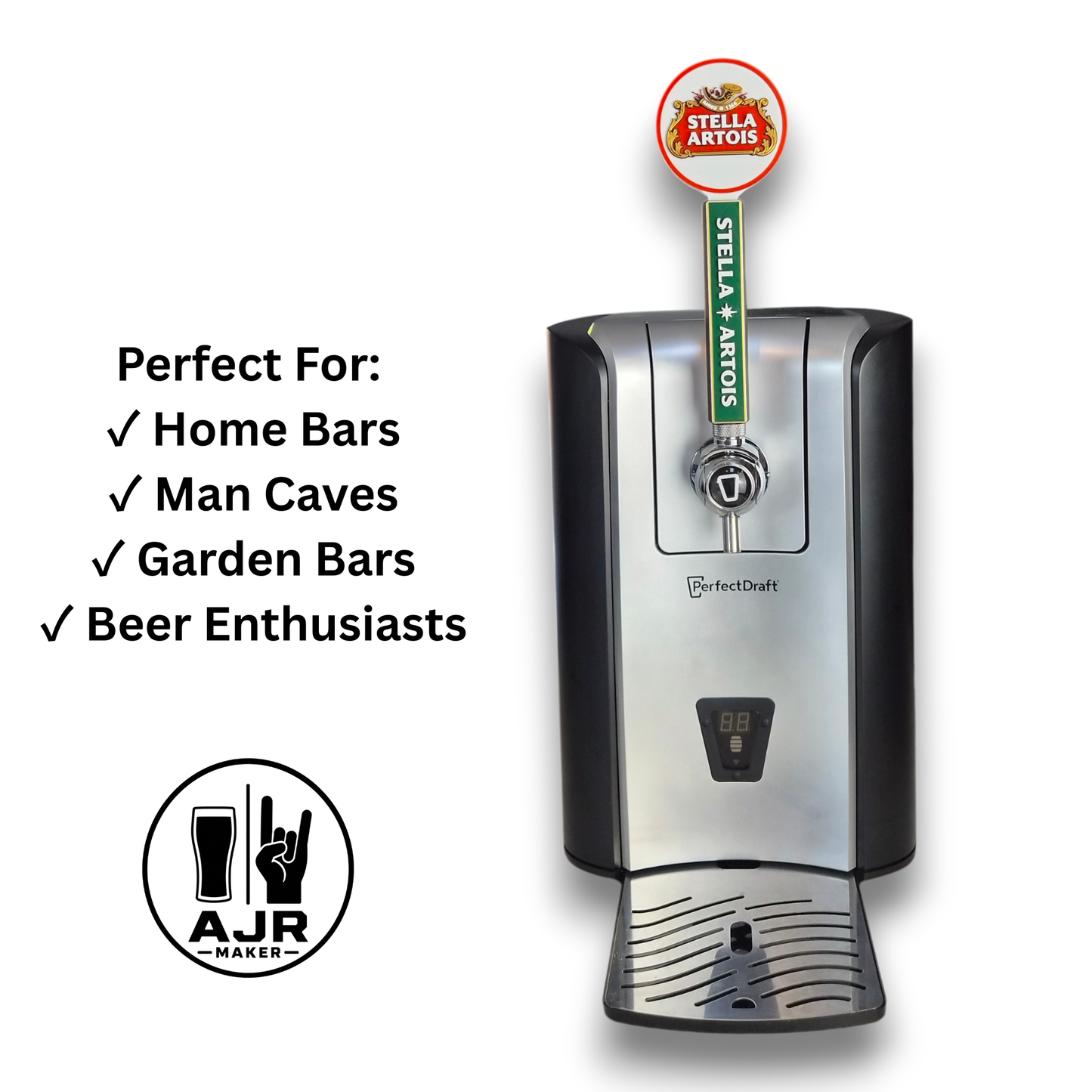 Stylish beer tap handle displayed in a home bar or man cave setting.