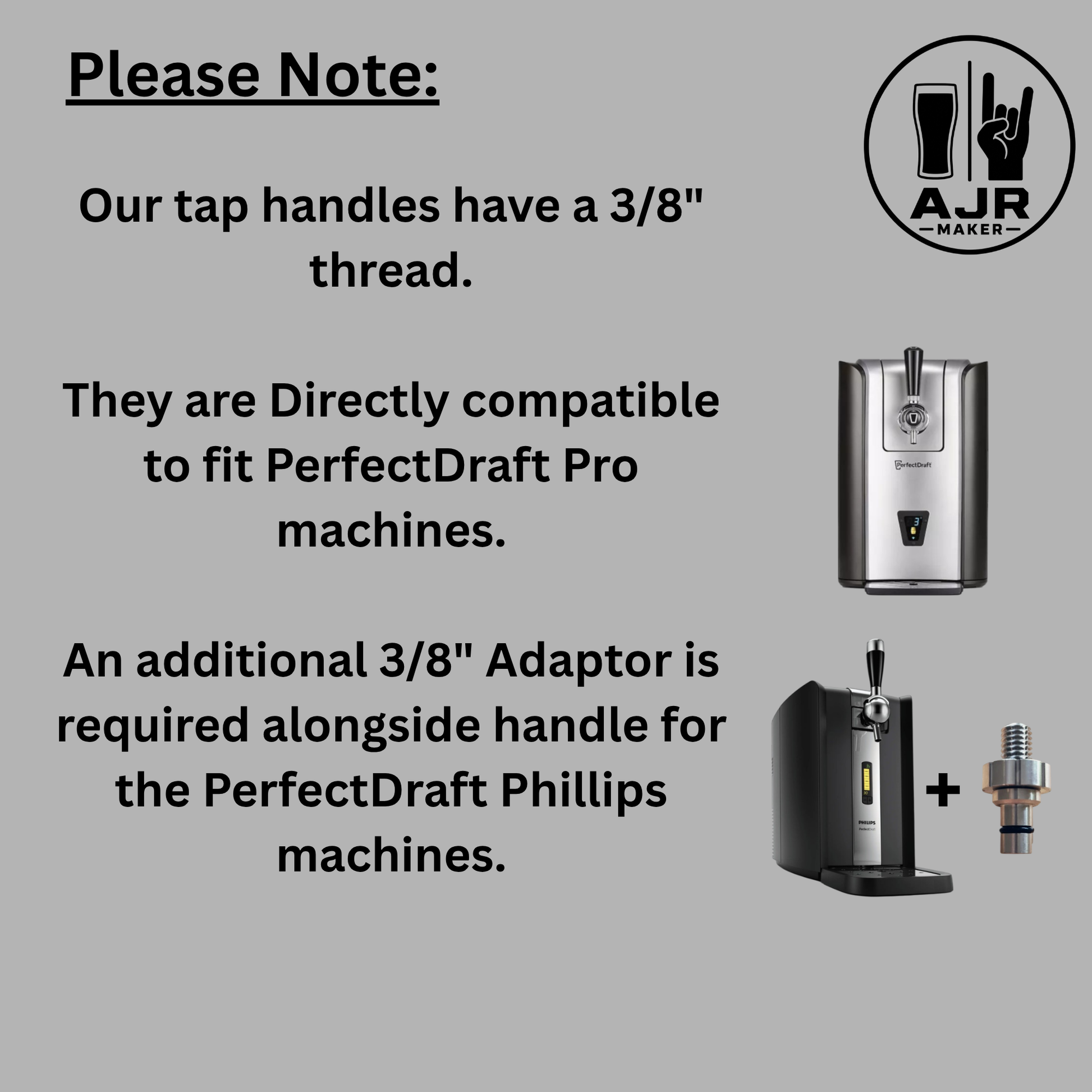 Compatible with the original Philips PerfectDraft using a separate adapter, not included with the tap handle.