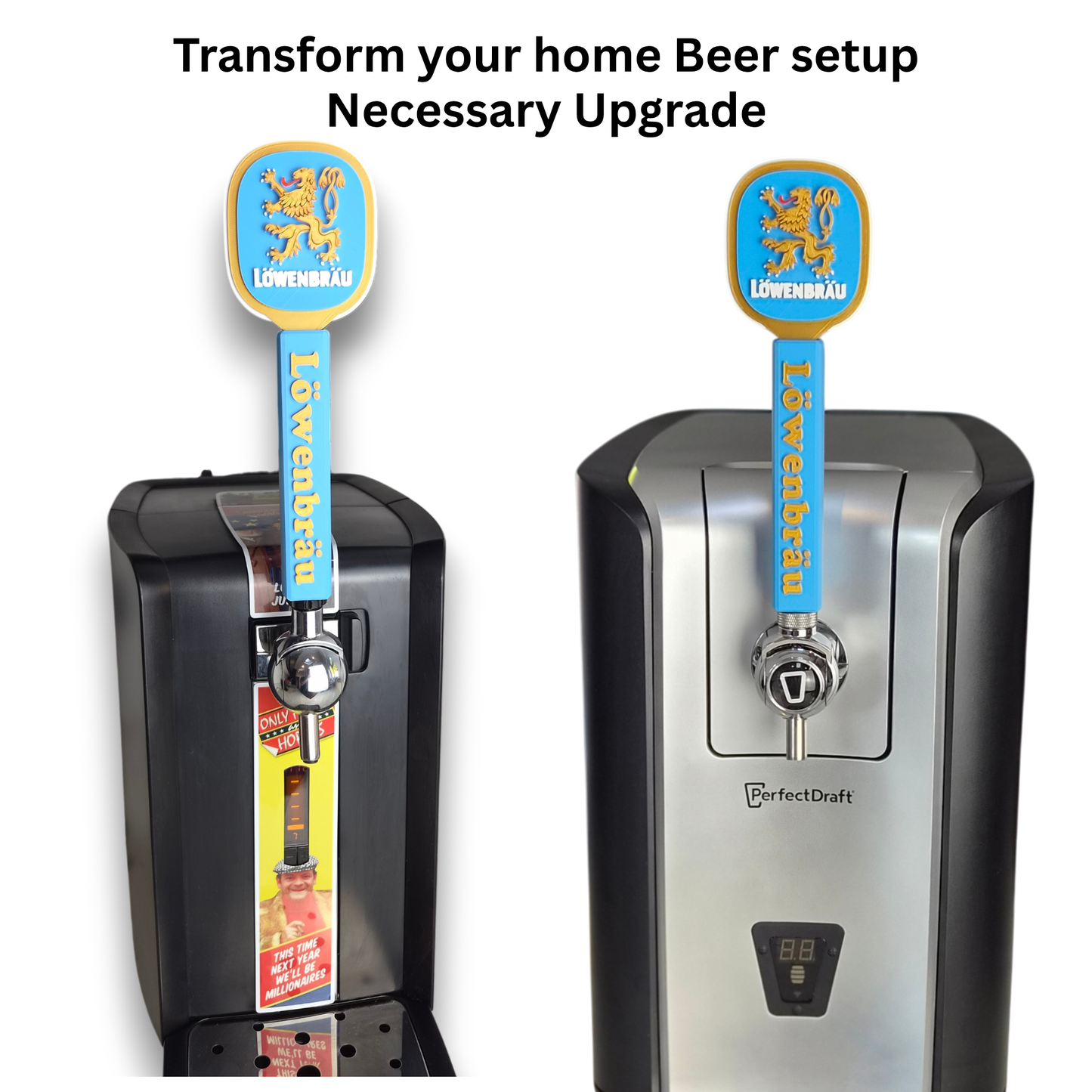 Includes one Löwenbräu-inspired beer tap handle. PerfectDraft adapter, beer machine, and keg are not included.
