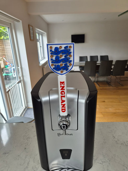 England football beer tap handle fitted to PerfectDraft Pro machine, featuring Three Lions inspired design for home bars and football fans