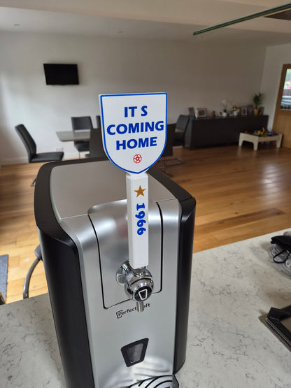 England themed beer tap handle front view for PerfectDraft Pro beer machine with football inspired styling, World cup its coming home England 1966 glory days